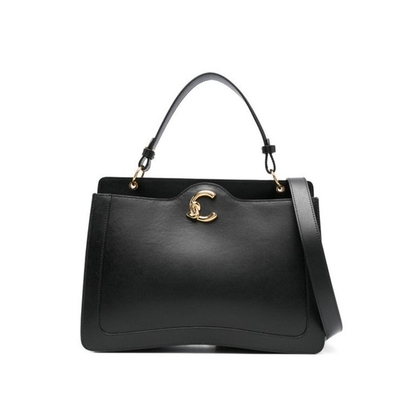 Coccinelle C-Me Handbag In Black Leather With Gold-Tone Clasp - NWT - Picture 1 of 5